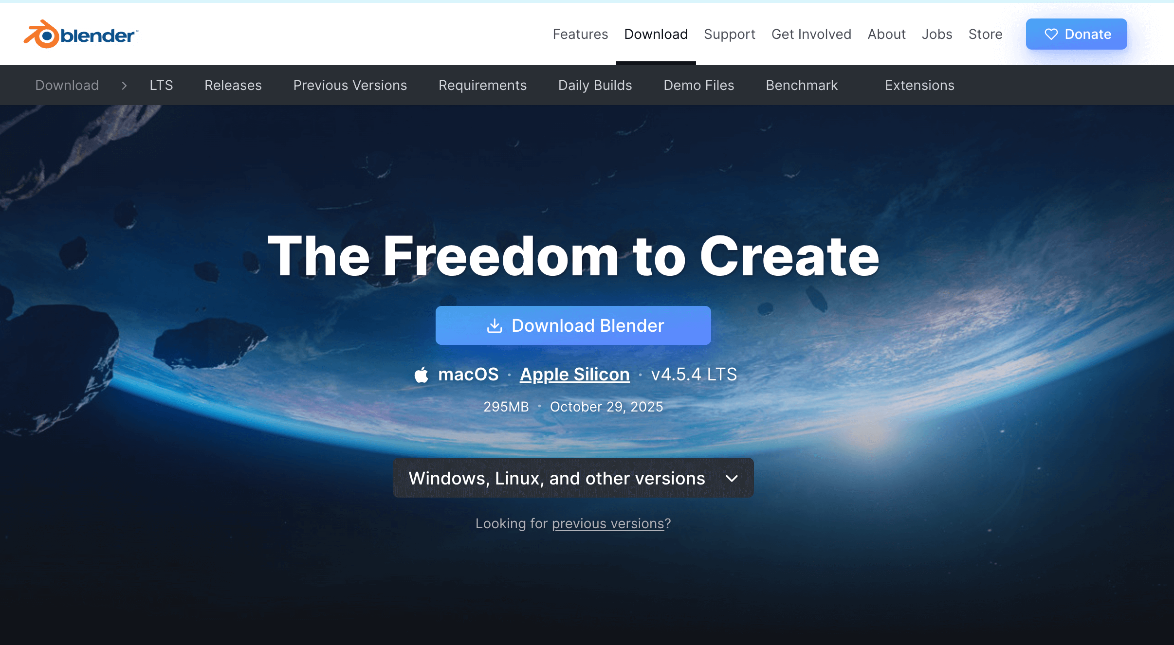 Blenderのダウンロード画面