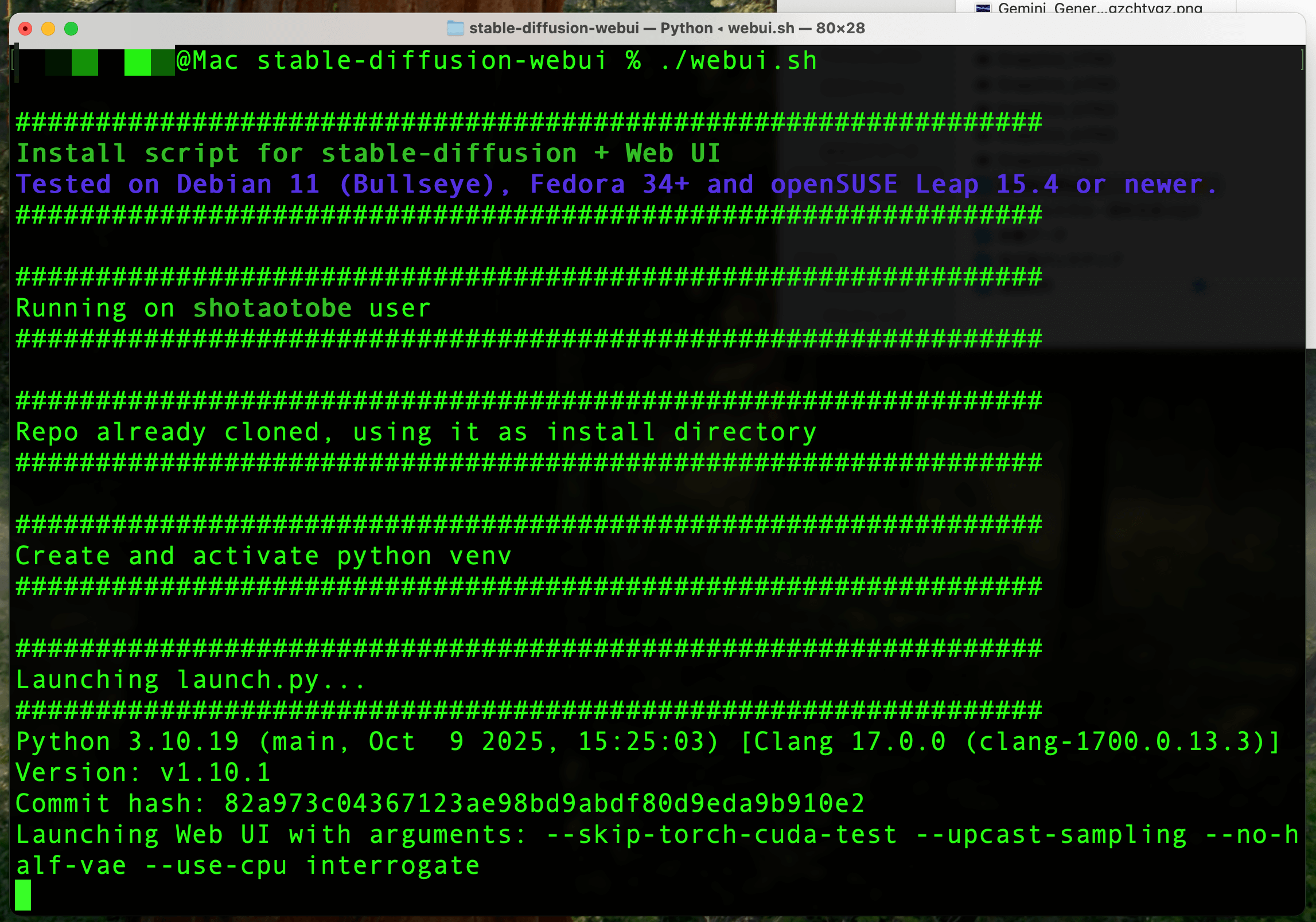 WebUI起動完了画面