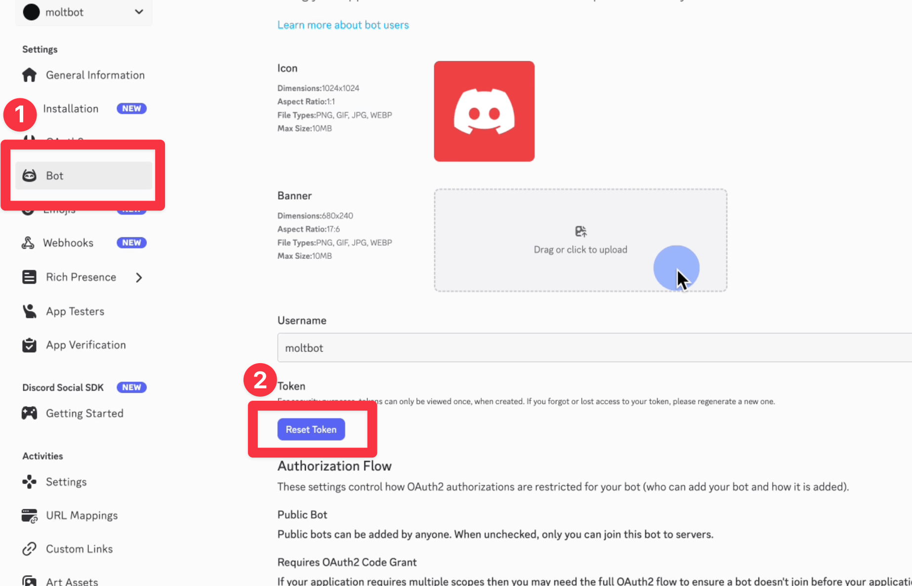ボットトークンの取得手順