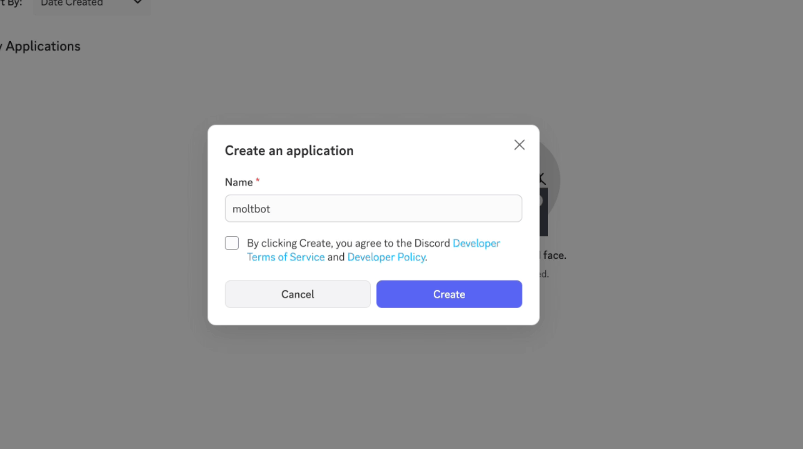 Discord Developer Portal画面