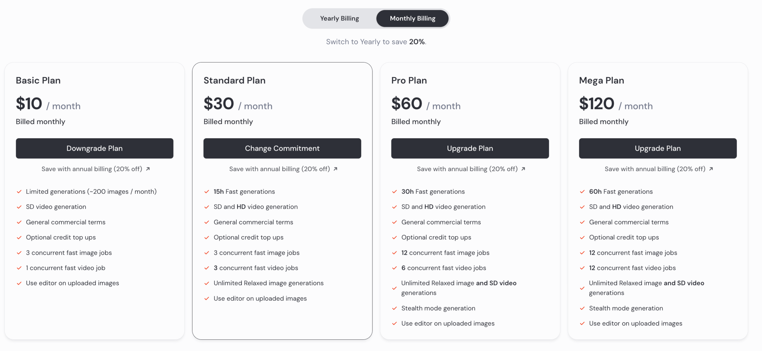 Midjourneyの料金プラン比較表