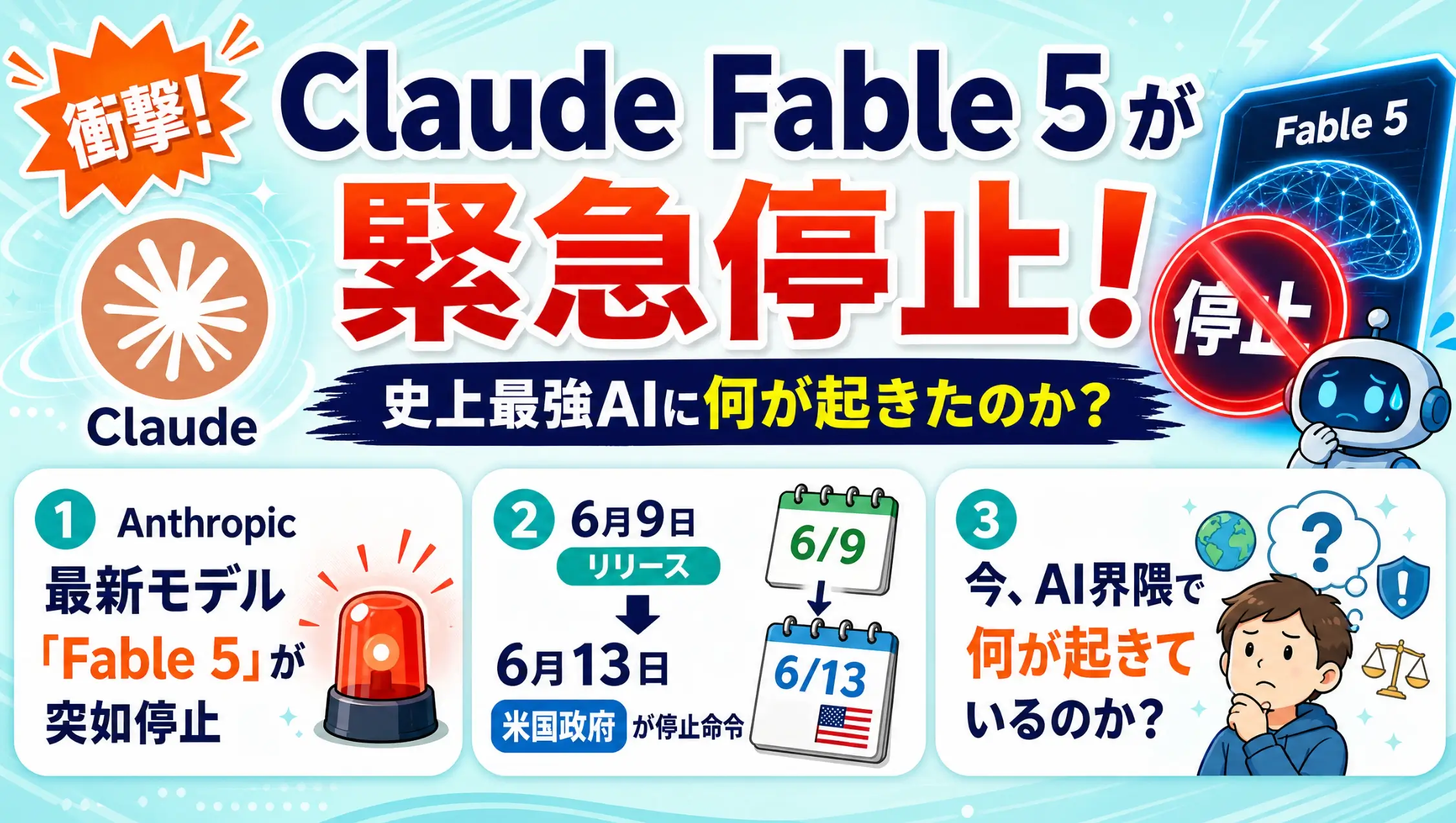 Claude Fable 5が緊急停止になったことを伝える図