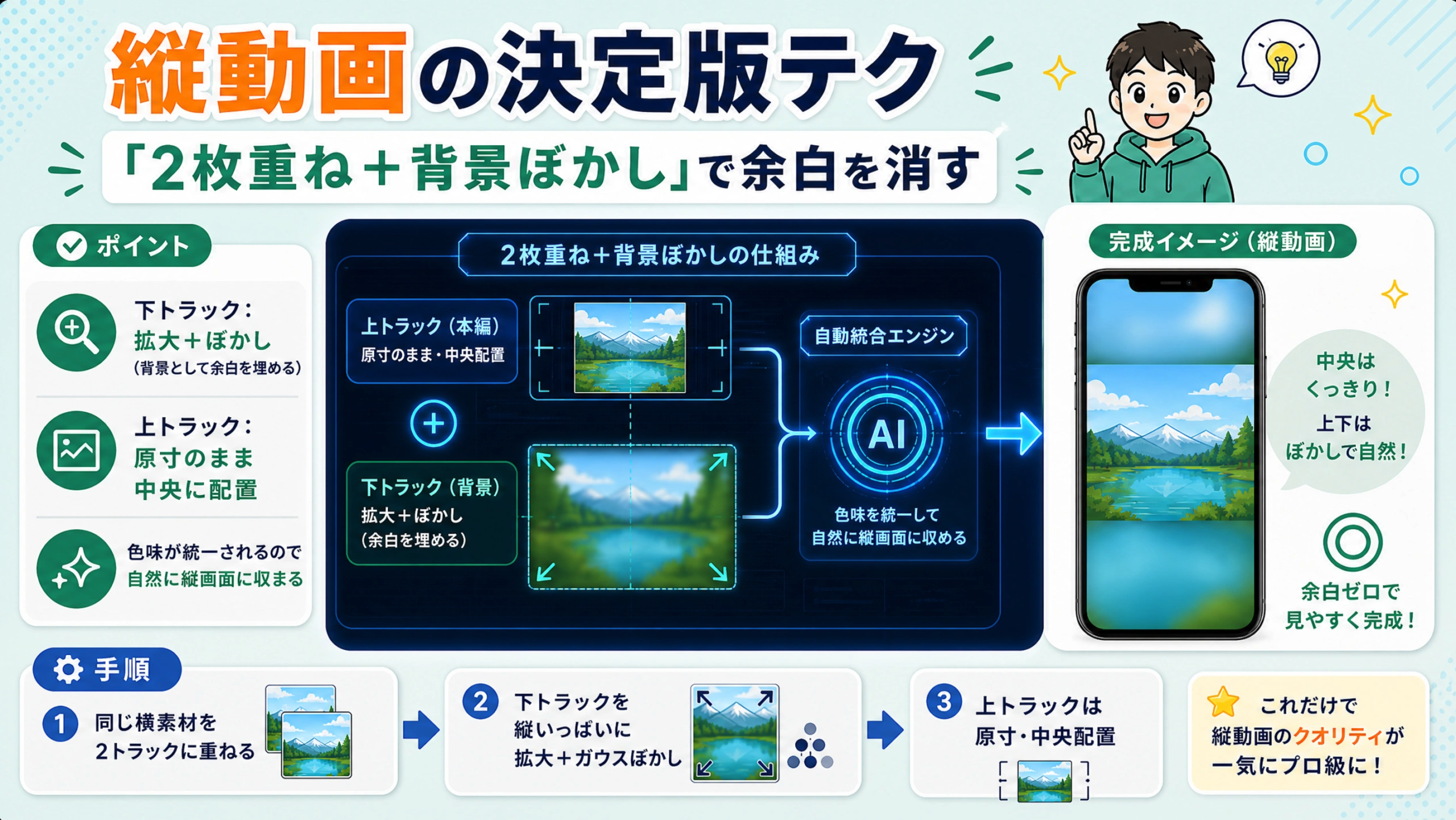 横長の映像をそのまま縦型に入れて上下に黒帯ができた状態
