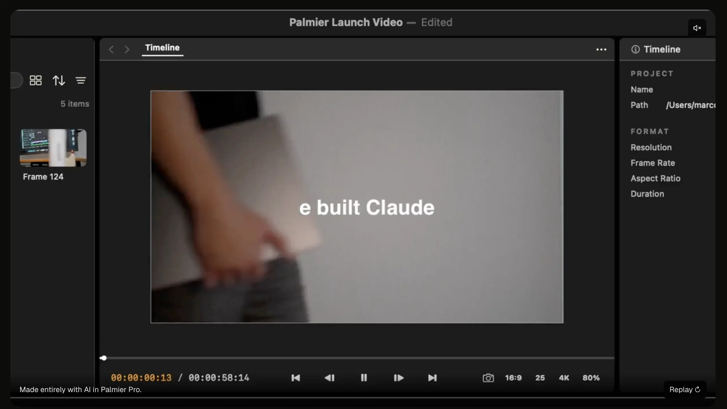 Palmier Proで再生中の動画プレビュー画面