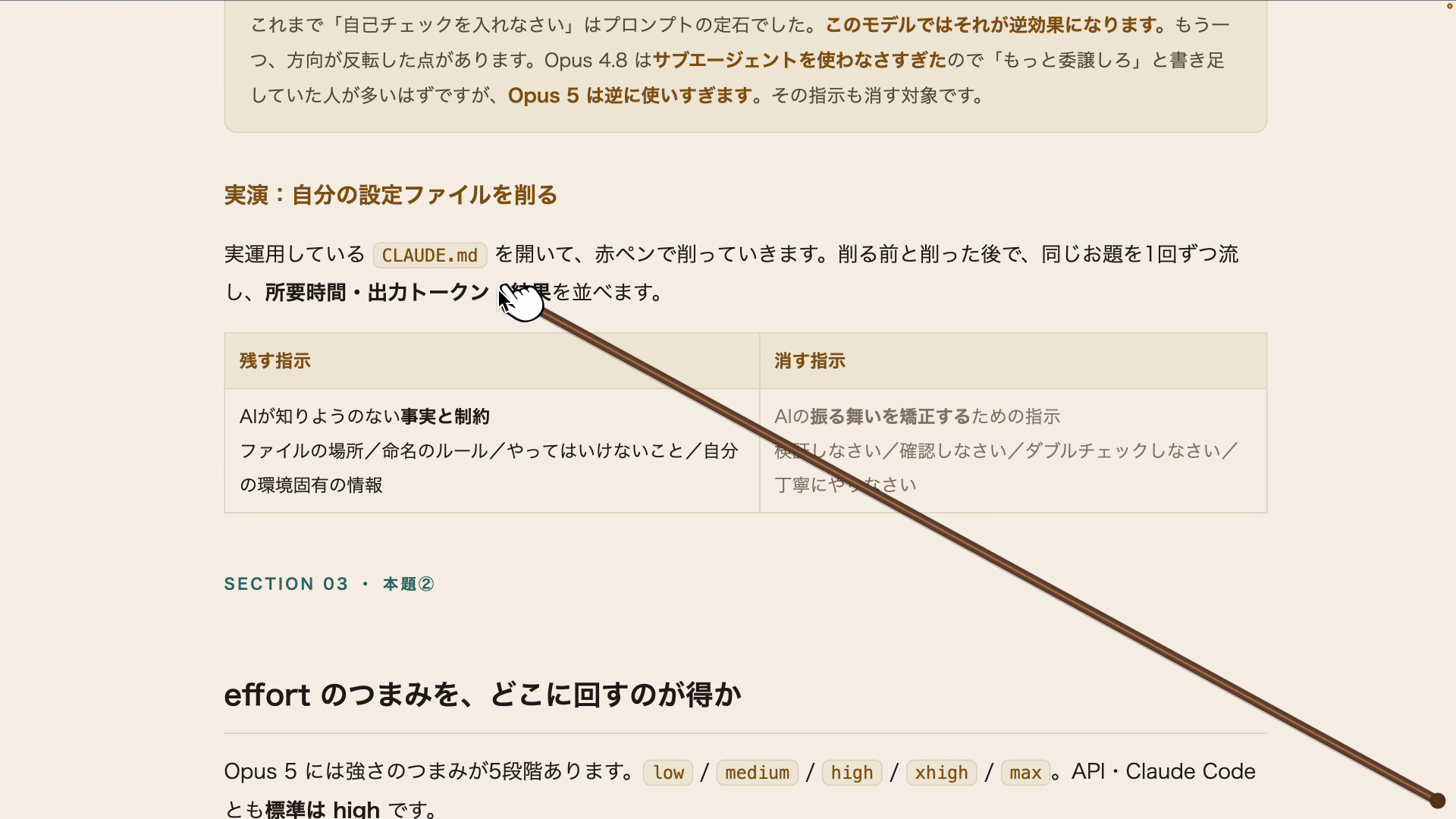CLAUDE.mdで残す指示と消す指示を整理した画面