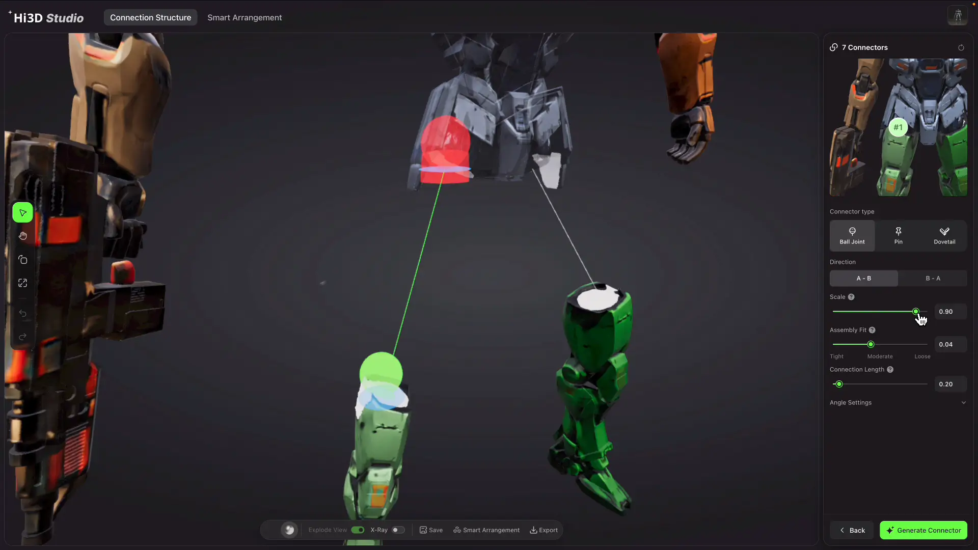 接続部を詳細設定から編集するパーツを選ぶ3Dステージ