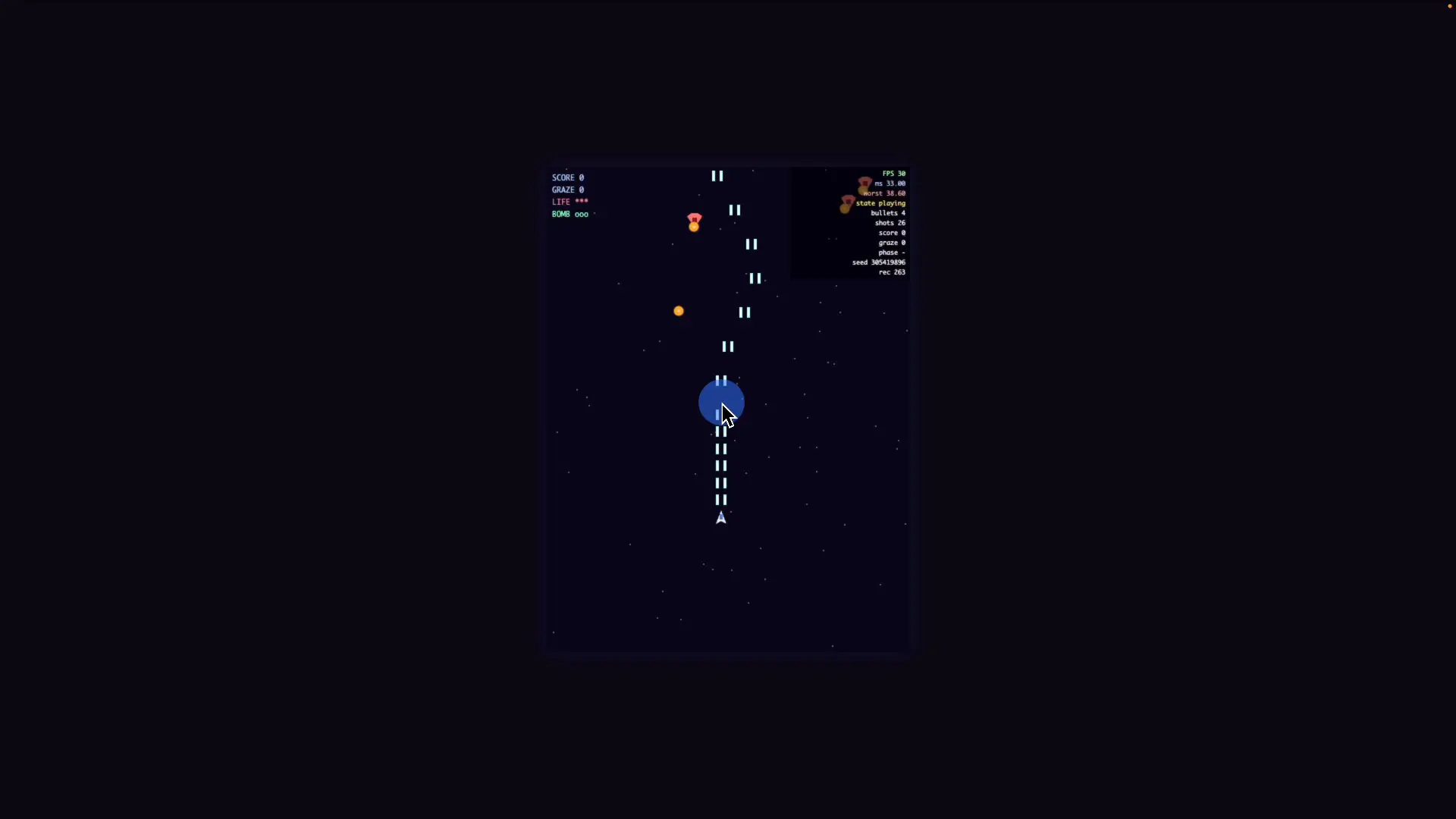 Kimi K3が作った弾幕シューティングのプレイ画面