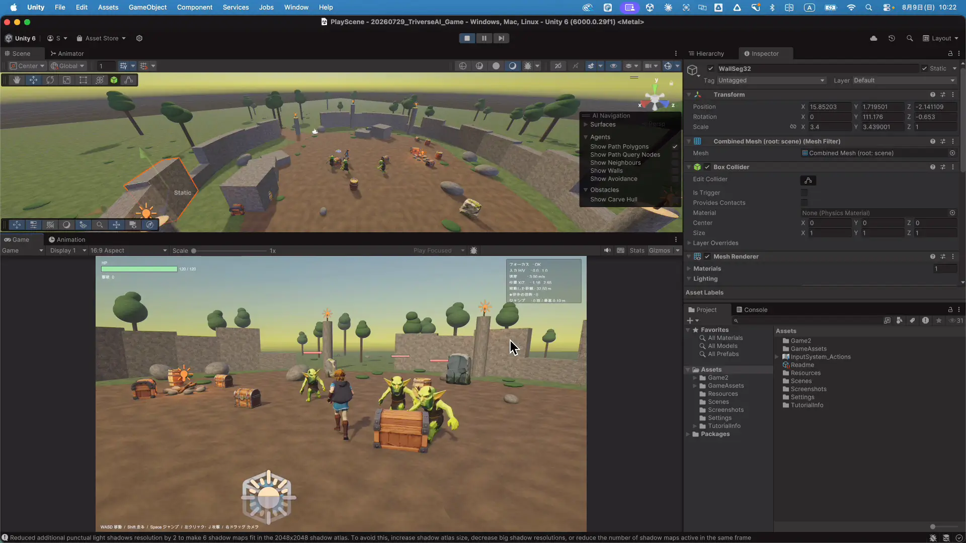 AIで作った3DモデルのキャラクターをUnityのN64風ゲームで操作している画面