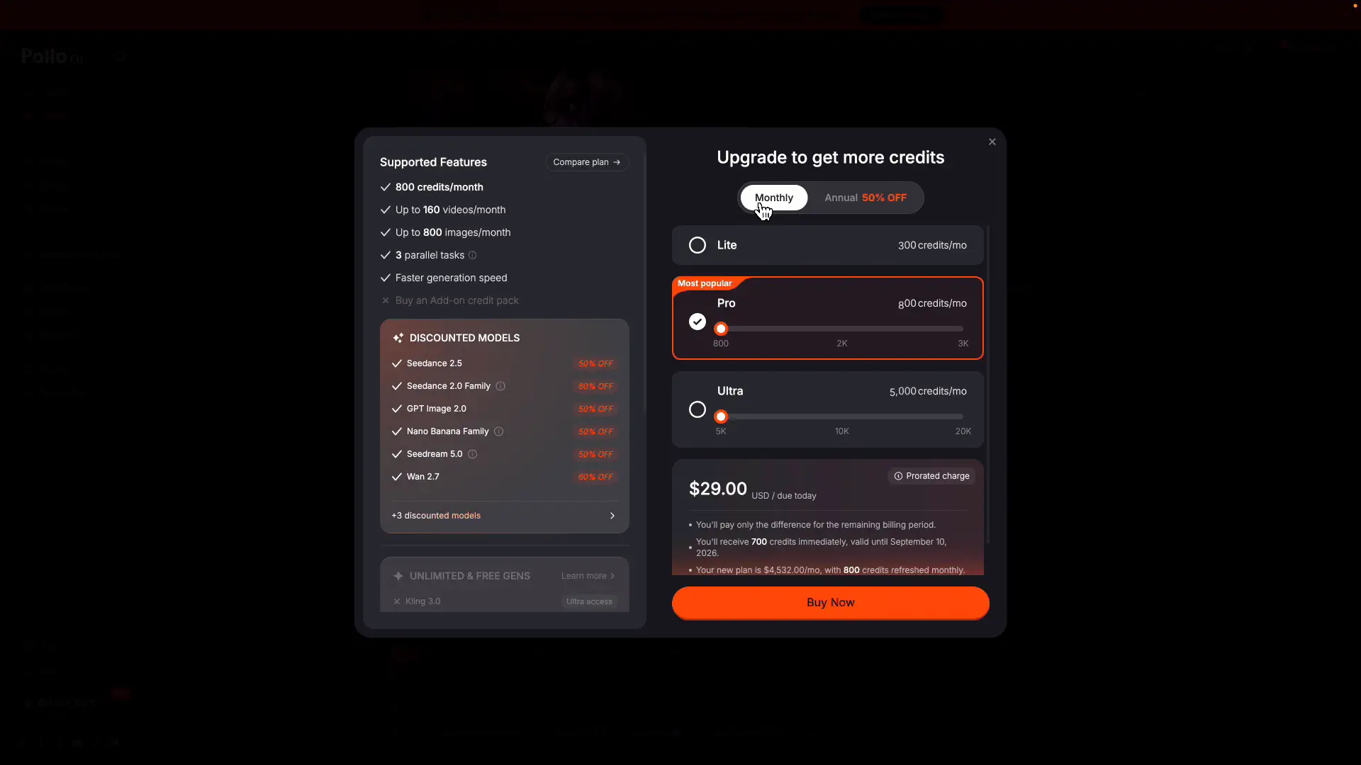 Pollo AIの料金プラン一覧