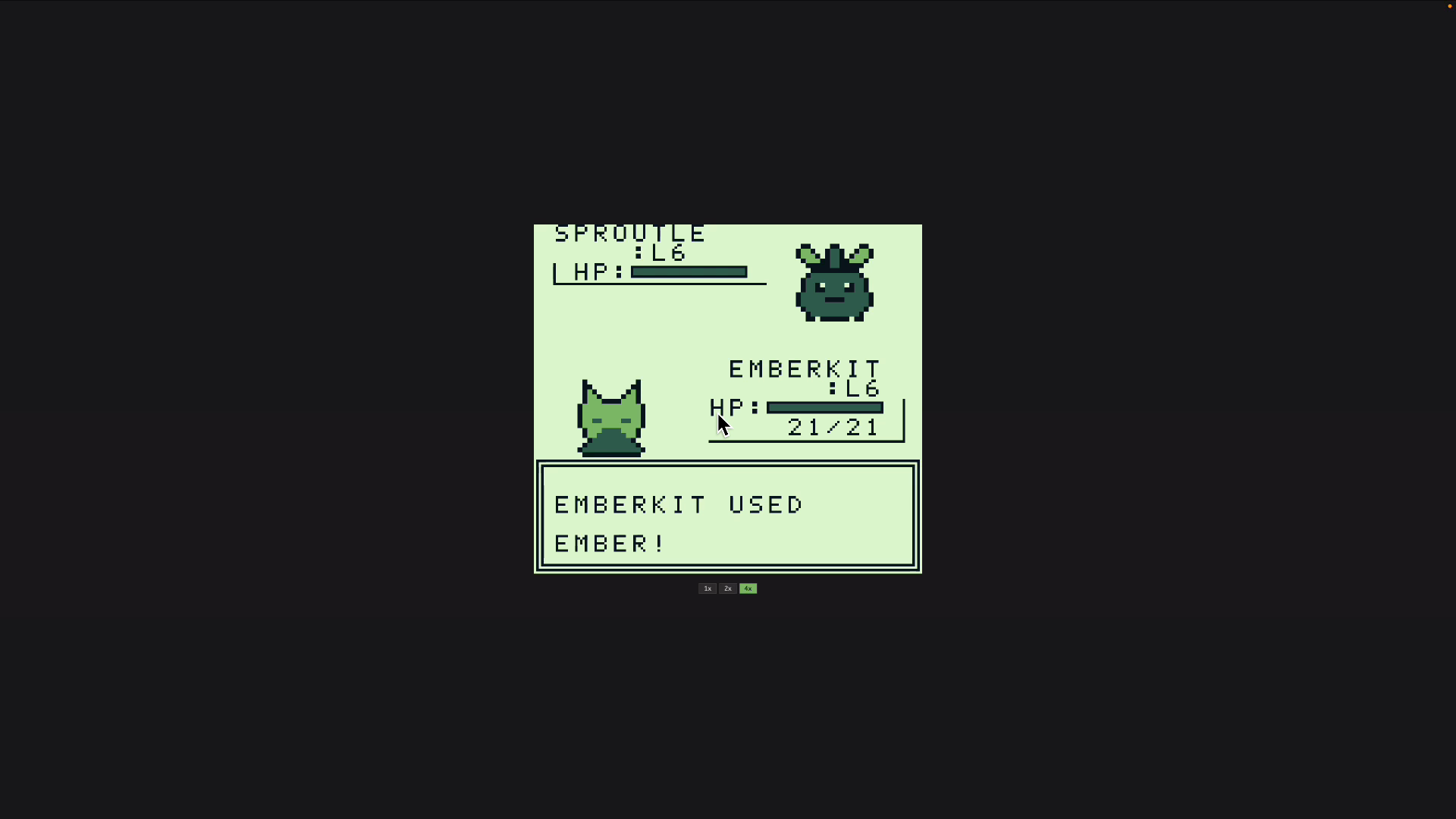 Opus 5.5が作ったポケモン風ゲームのバトル画面。技を選んで戦う