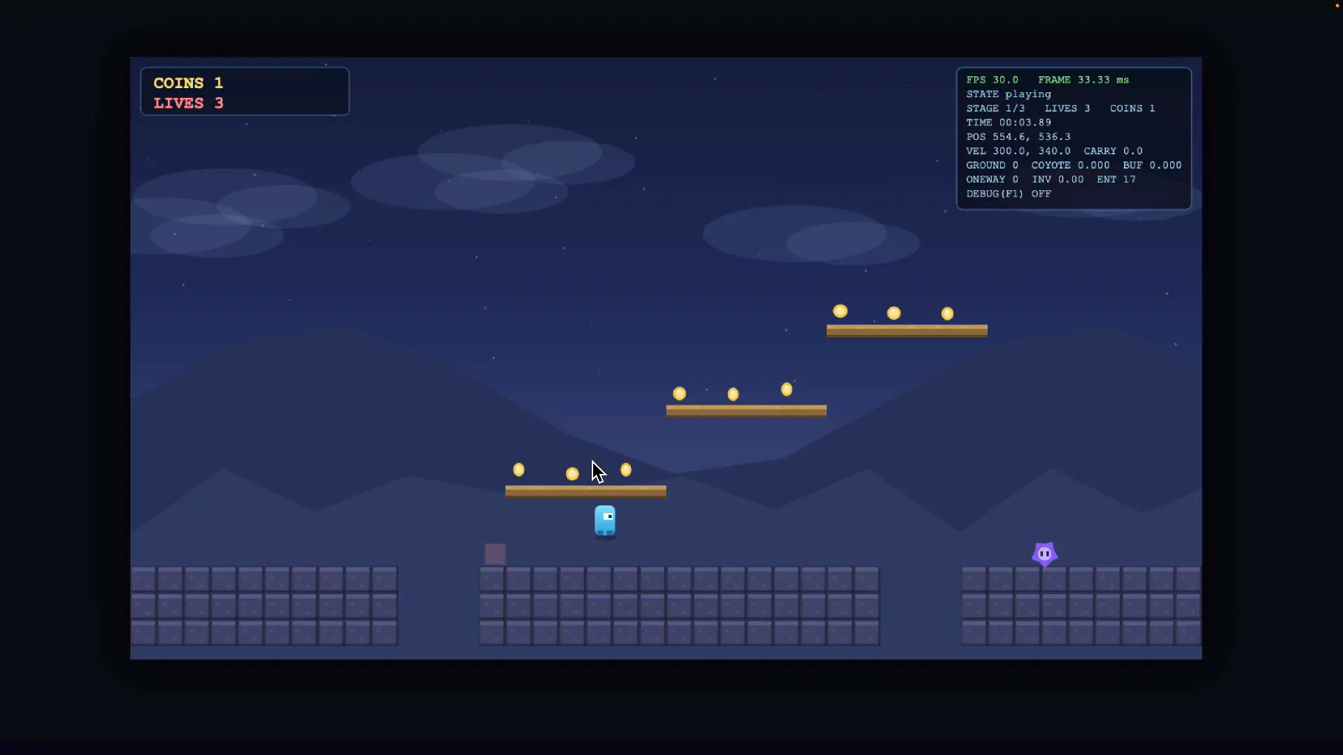 DeepSeek V4.1 Flashが生成した2Dアクションゲームのプレイ画面