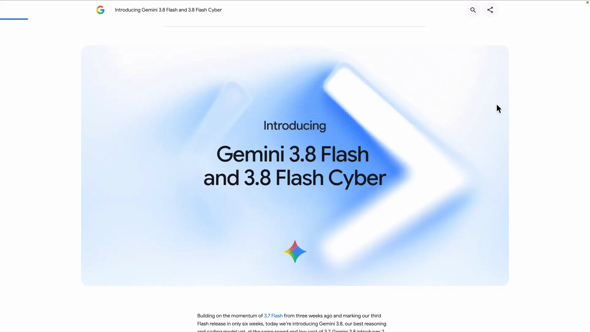 Gemini 3.8 Flash の公式発表ページ