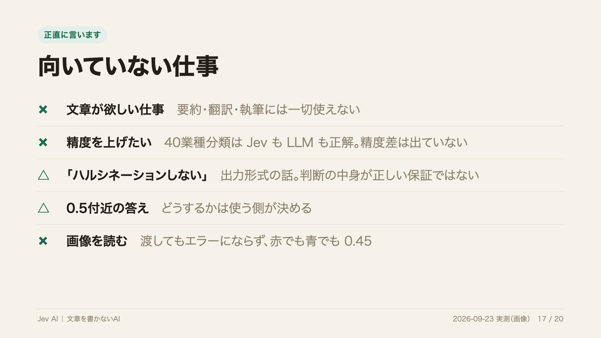 Jev AIが向いていない仕事と画像を読めない注意点の一覧