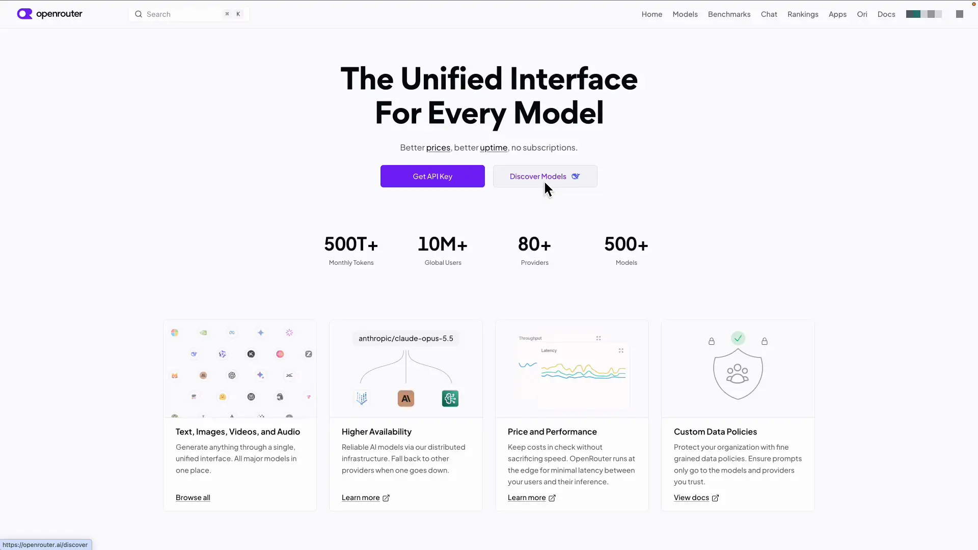 OpenRouterのトップページの画面