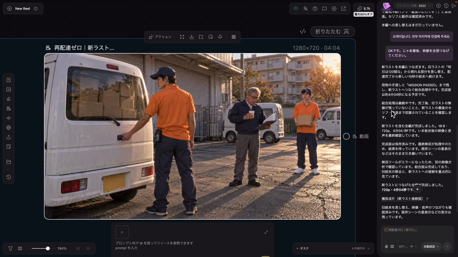 完成動画のプレーヤーとダウンロードのボタン