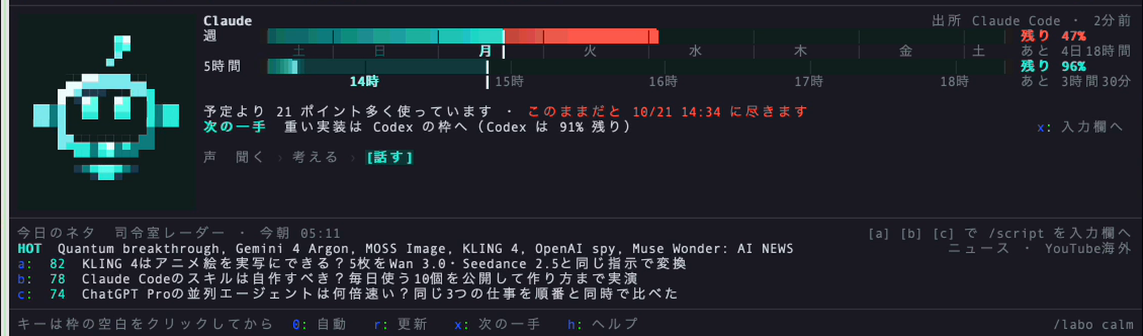 声で話す相棒ジャーヴィスが今日のネタに答えているパネル