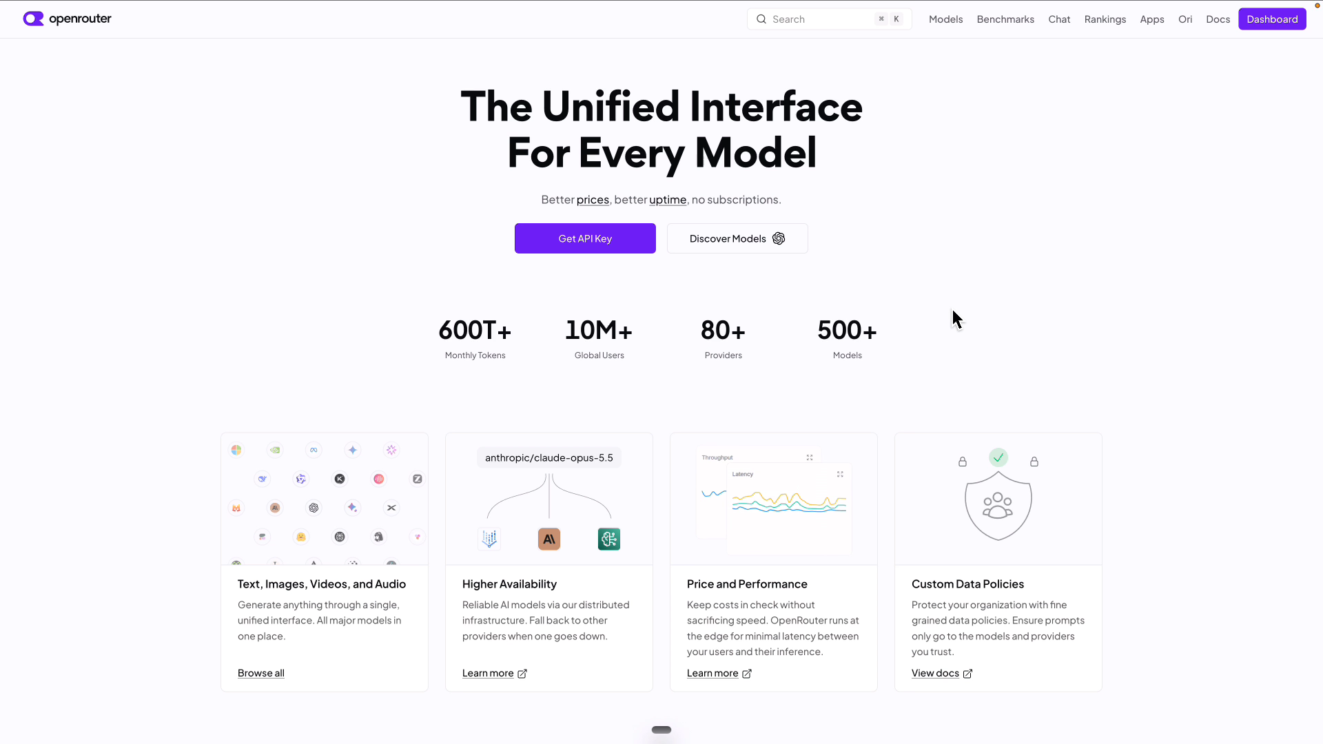 OpenRouterのWebサイトのトップ画面