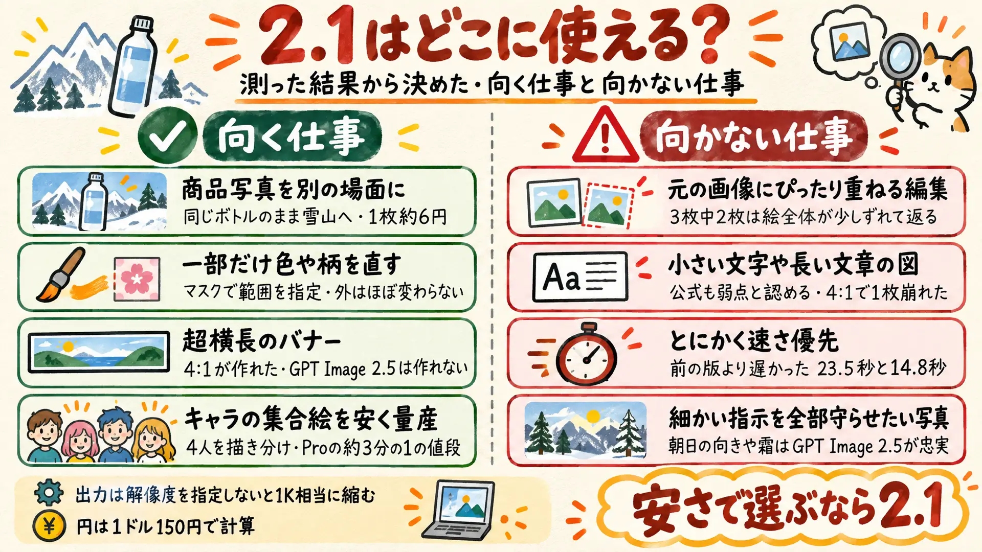 Nano Banana 2.1が向く仕事と向かない仕事をまとめた図